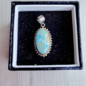 Stunning Oval Larimar Stone Silver Pendant (No Chain) Handcrafted